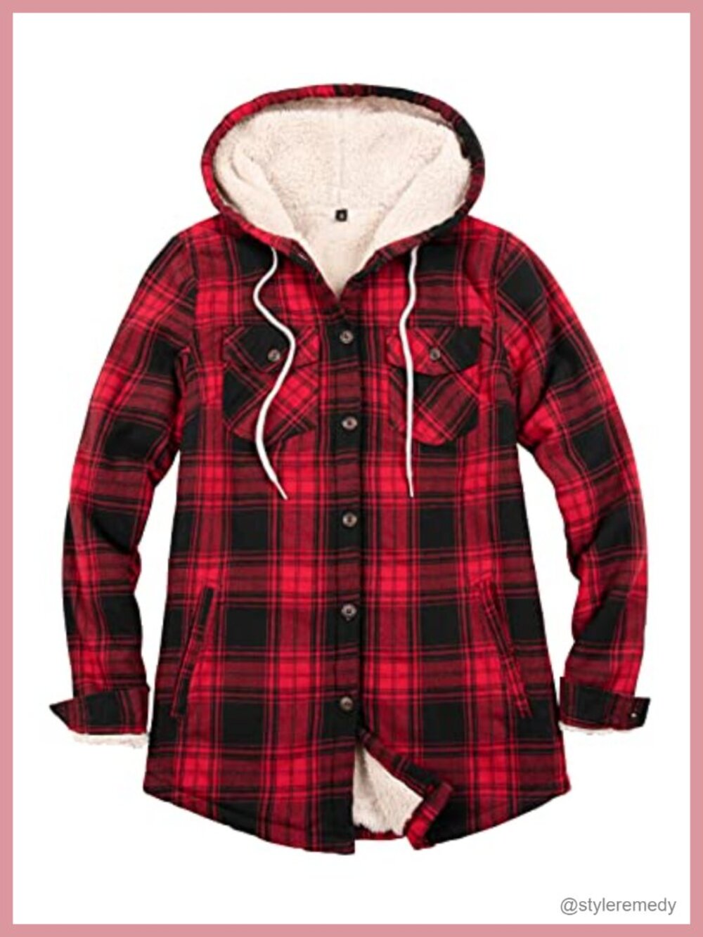 Sherpa Lined Hooded Flannel Jacket Plaid Button Front